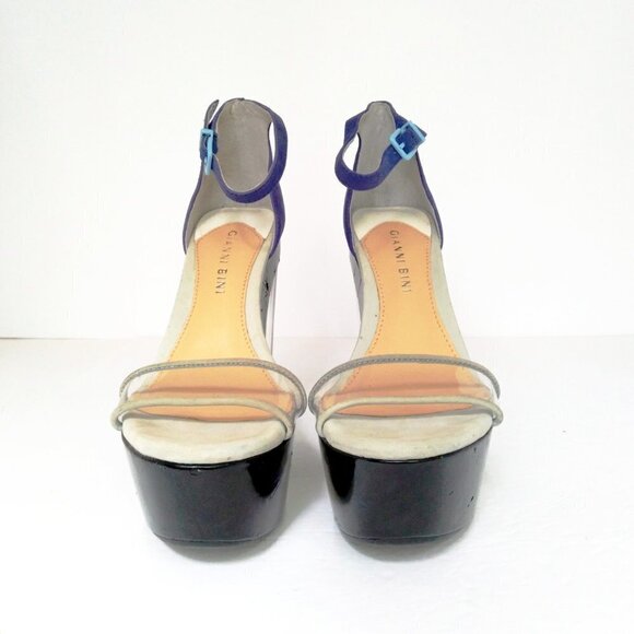 Gianni Bini  Clear & Black Mega Wedge  Royal Blue Suede Ankle Strap Sandals Sz 7 - Picture 2 of 9